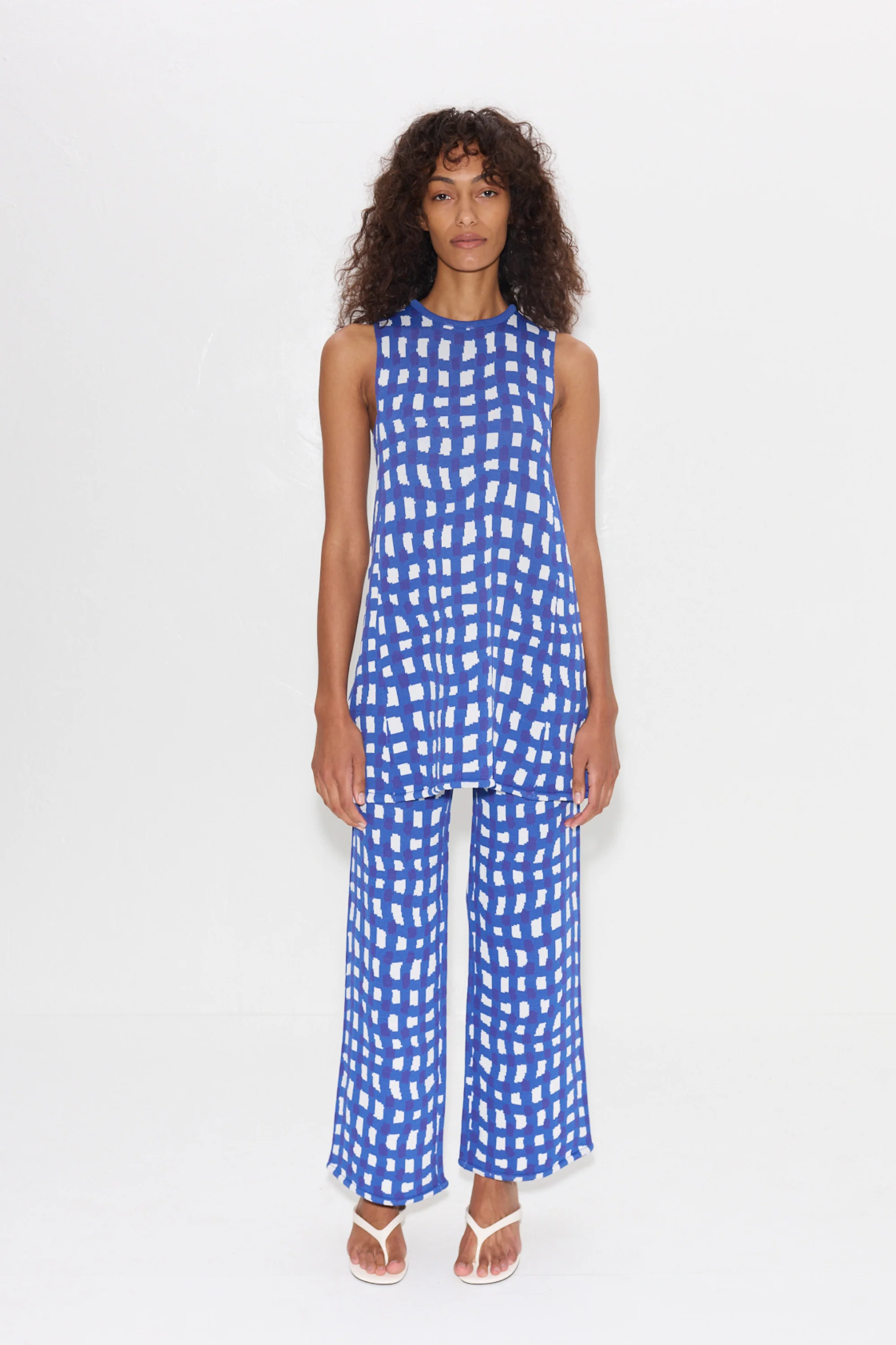 Knits By Zana Knit Mini Dress in Klein Blue Wavy Gingham - Image 5