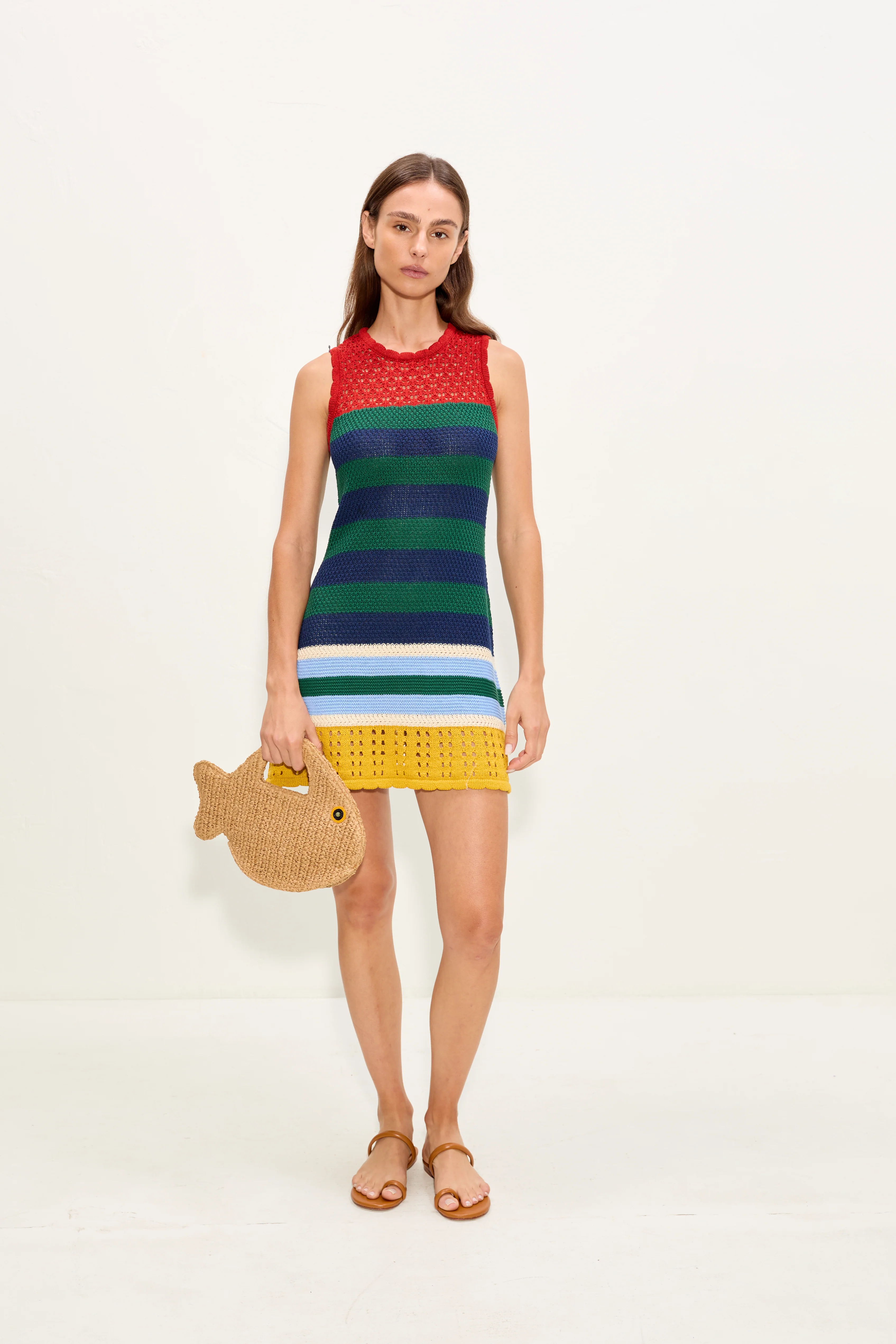 Yvonne Knit Mini Dress In Brick Stripe Combo