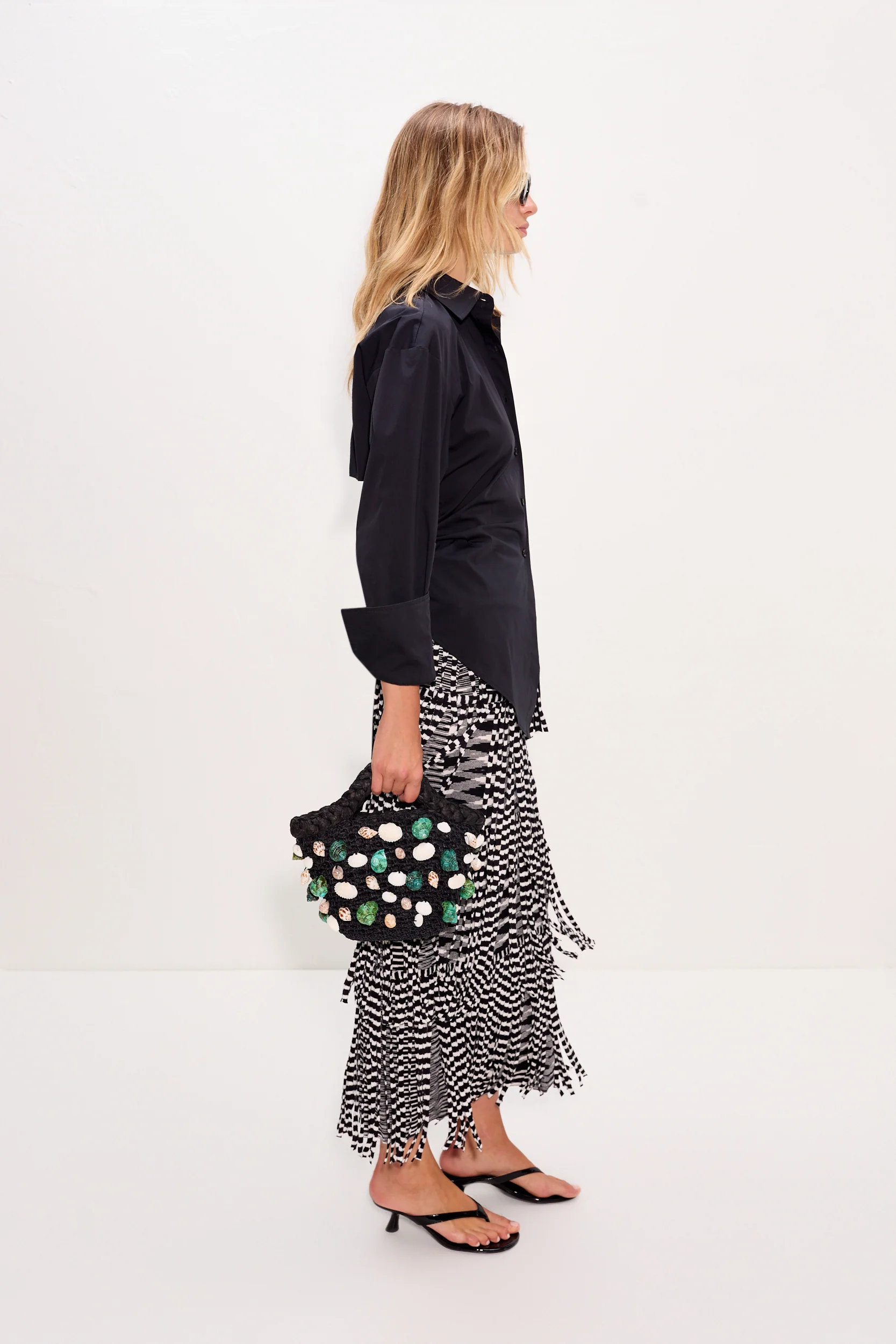 Za Za Knit Fringe Skirt In Black/White Space Dye - Image 5