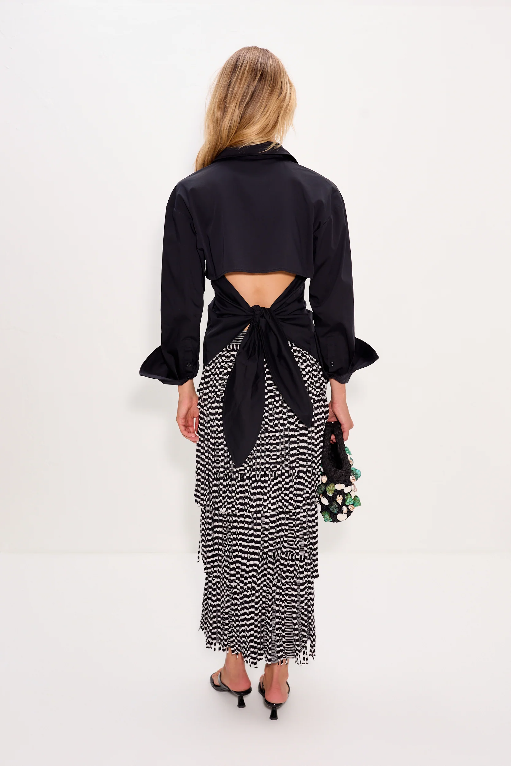 Za Za Knit Fringe Skirt In Black/White Space Dye - Image 6