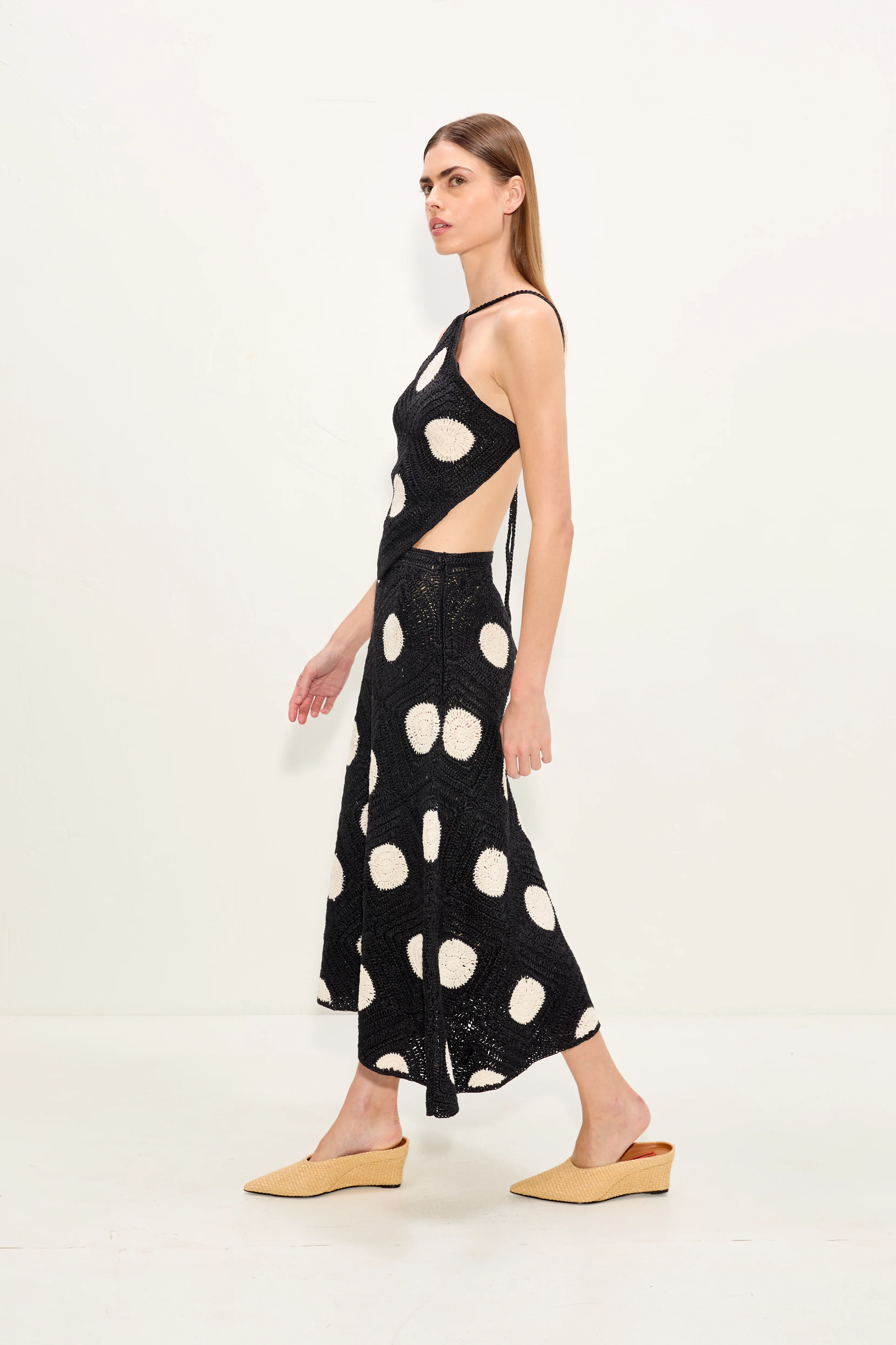 Zorah Crochet Skirt In Black/Macadamia Polka Dot - Image 4