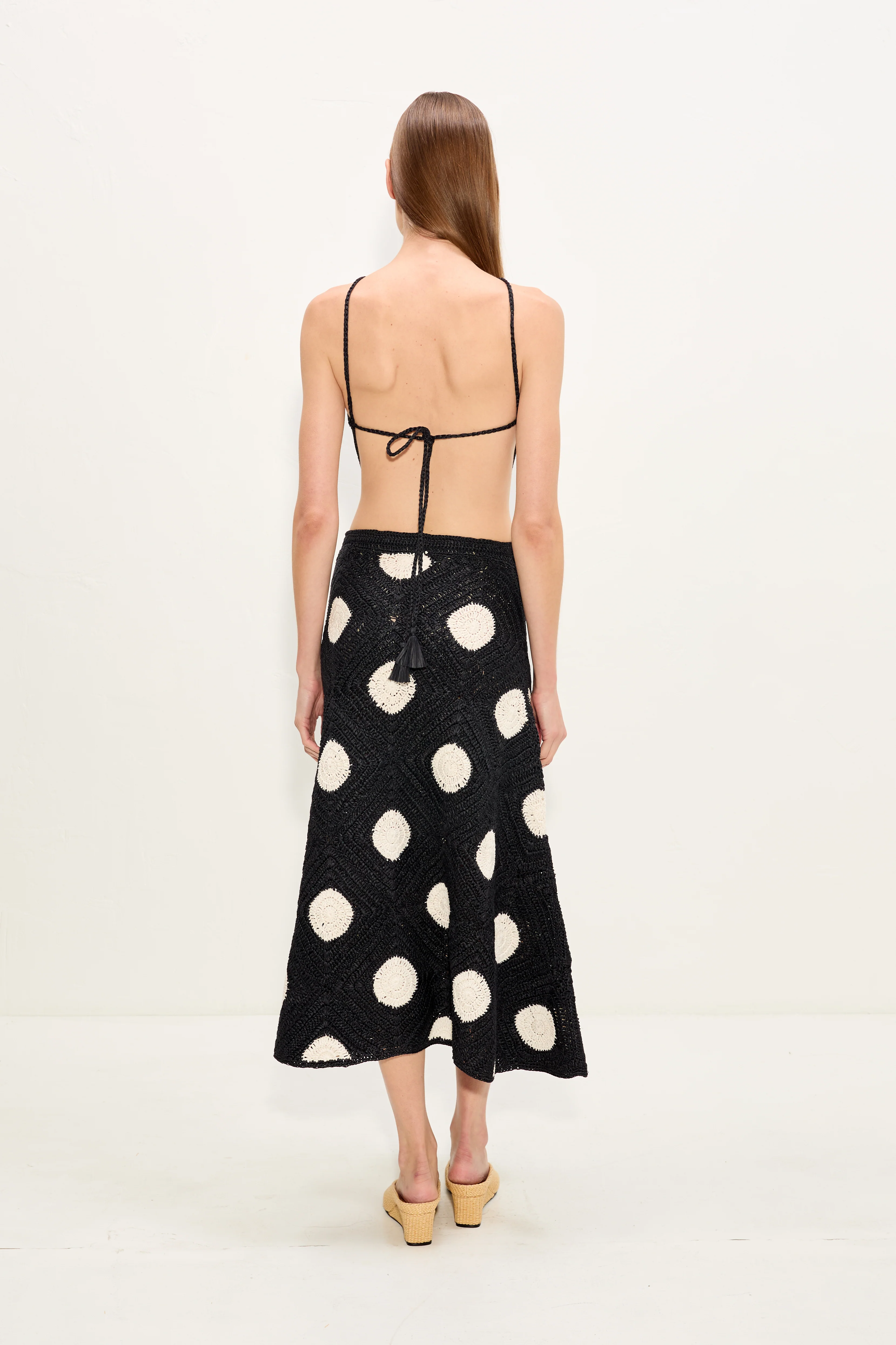 Zorah Crochet Skirt In Black/Macadamia Polka Dot - Image 5